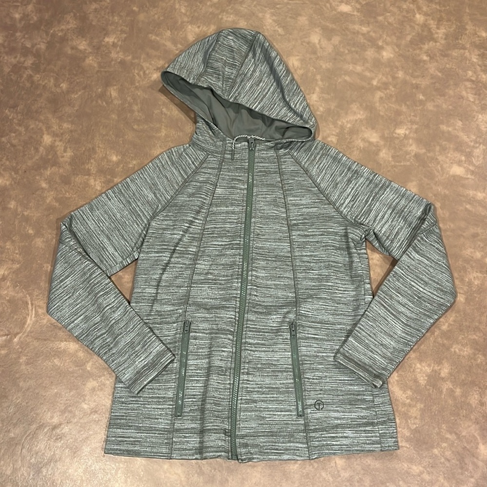 T by Talbots, Size Small Petite, Green Zip-Up Hoodie Sweatshirt